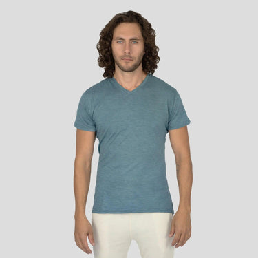 Men's Alpaca Wool T-Shirt: 160 Ultralight V-Neck color natural turquoise