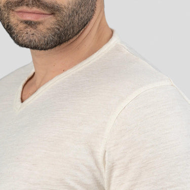 Men's Alpaca Wool T-Shirt: 160 Ultralight V-Neck color natural white