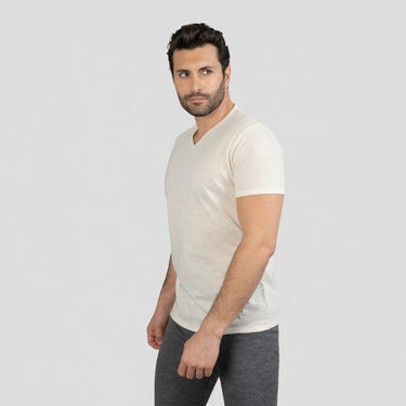 Men's Alpaca Wool T-Shirt: 160 Ultralight V-Neck color natural white