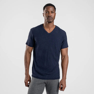 Men's Alpaca Wool T-Shirt: 160 Ultralight V-Neck color navy blue