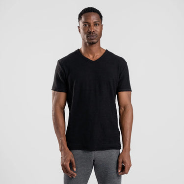 Men's Alpaca Wool T-Shirt: 160 Ultralight V-Neck color black