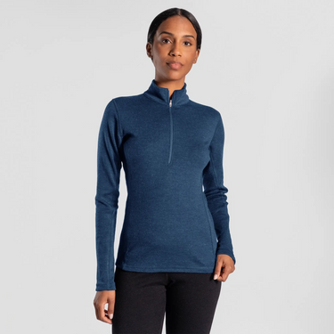 womens all natural baselayer half zip color natural blue