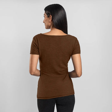 Women's Alpaca Wool T-Shirt: 160 Ultralight Crew Neck color Brown