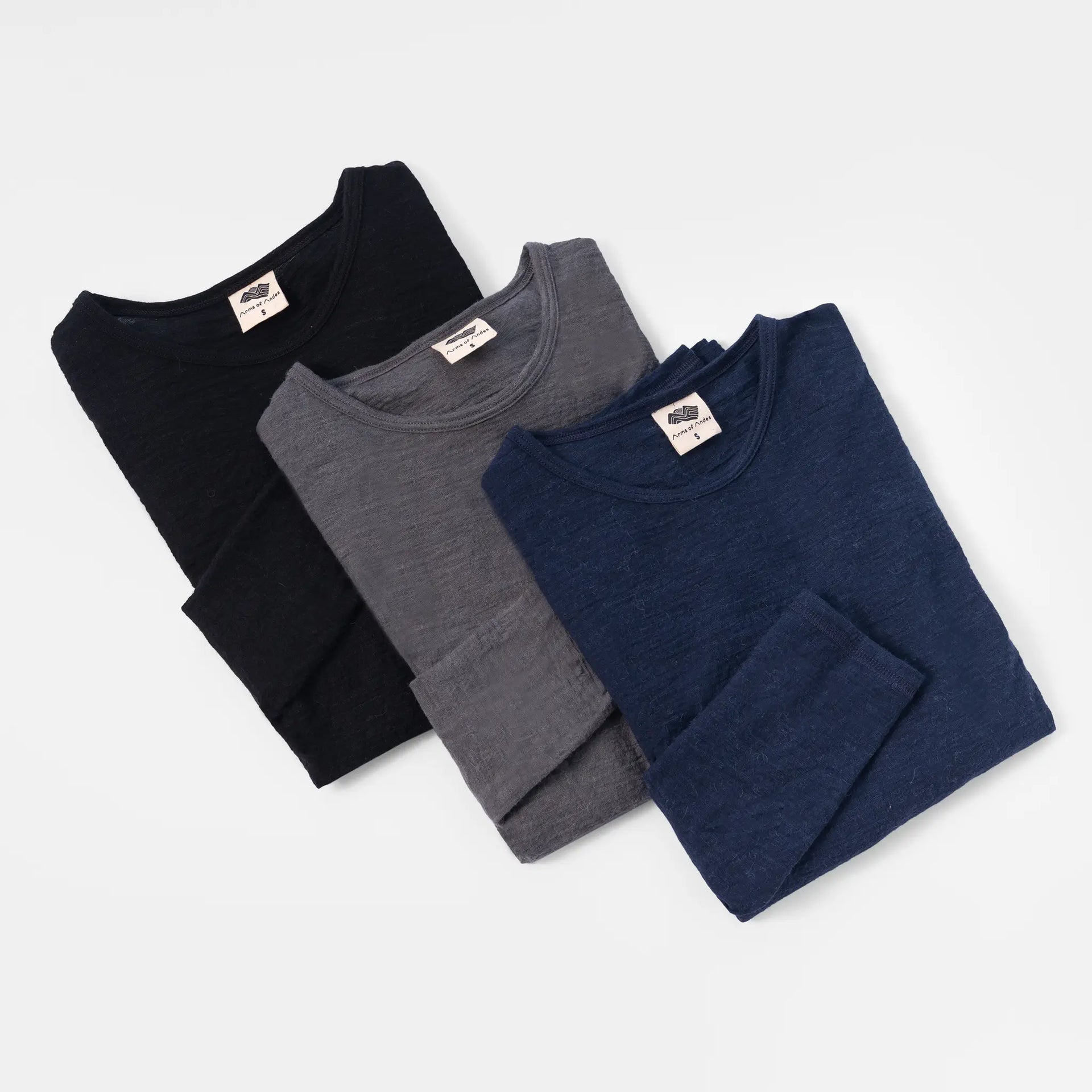 3 Pack Bundle Alpaca Wool Long Sleeve T Shirt 160 Ultralight