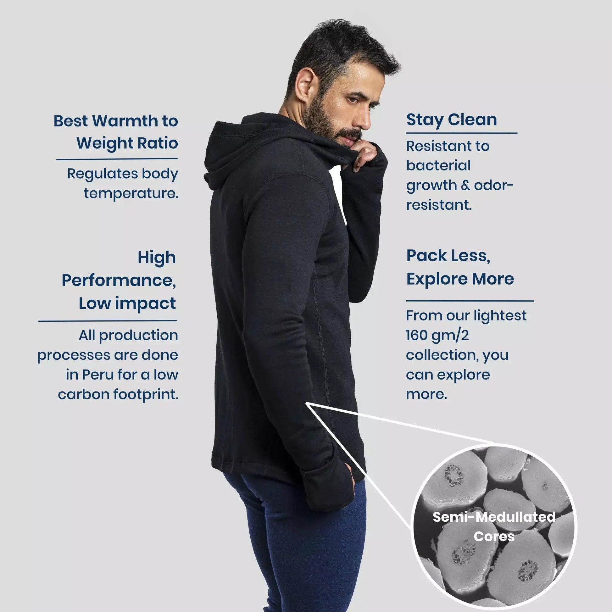 Men's Alpaca Wool Full-Zip Hoodie: 420 Midweight | Arms of Andes