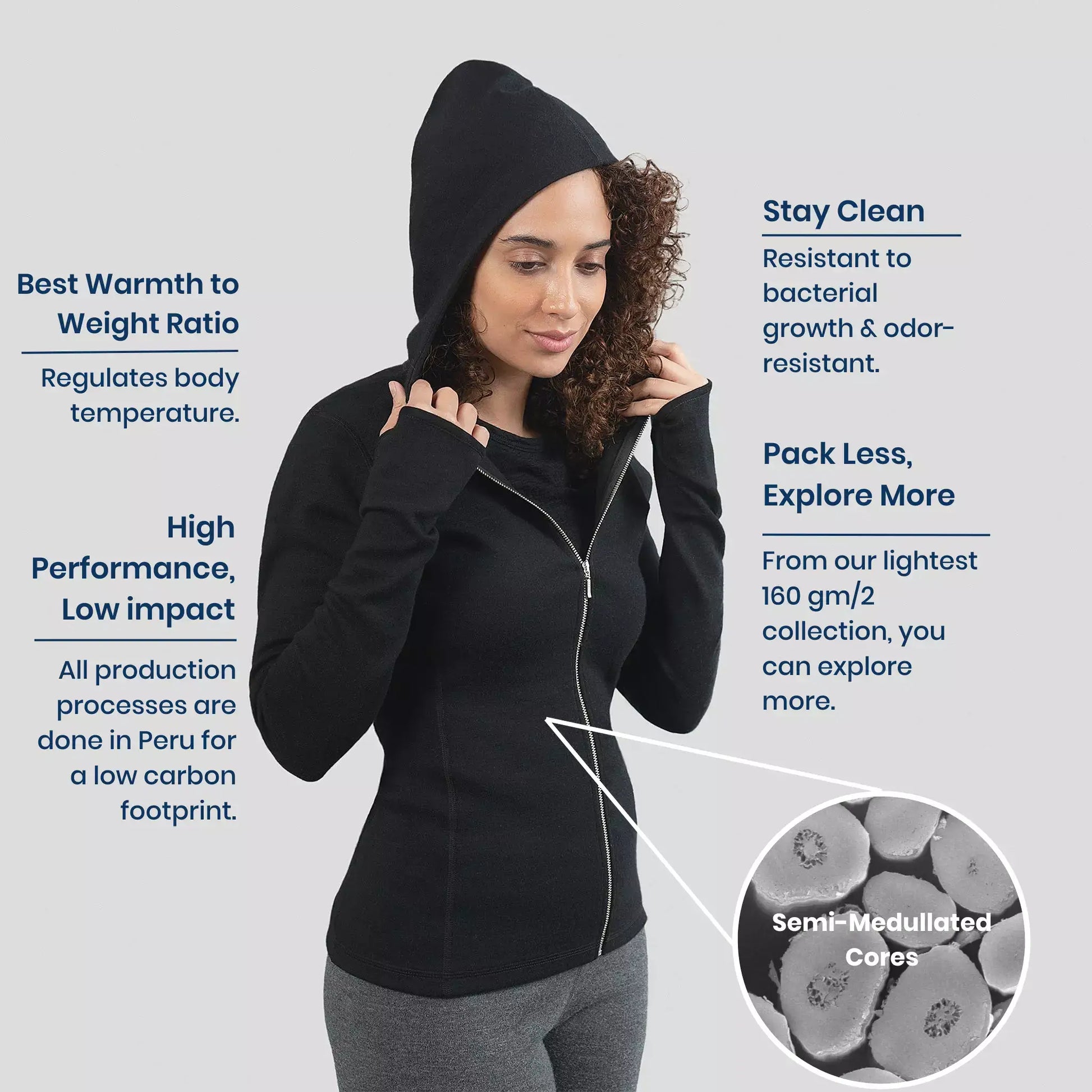 Women's Alpaca Wool Full-Zip Hoodie Jacket: 420 Midweight | Arms of Andes