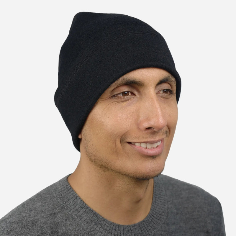 Any Activity Alpaca Wool Folded Beanie Hat 420 Midweight color black