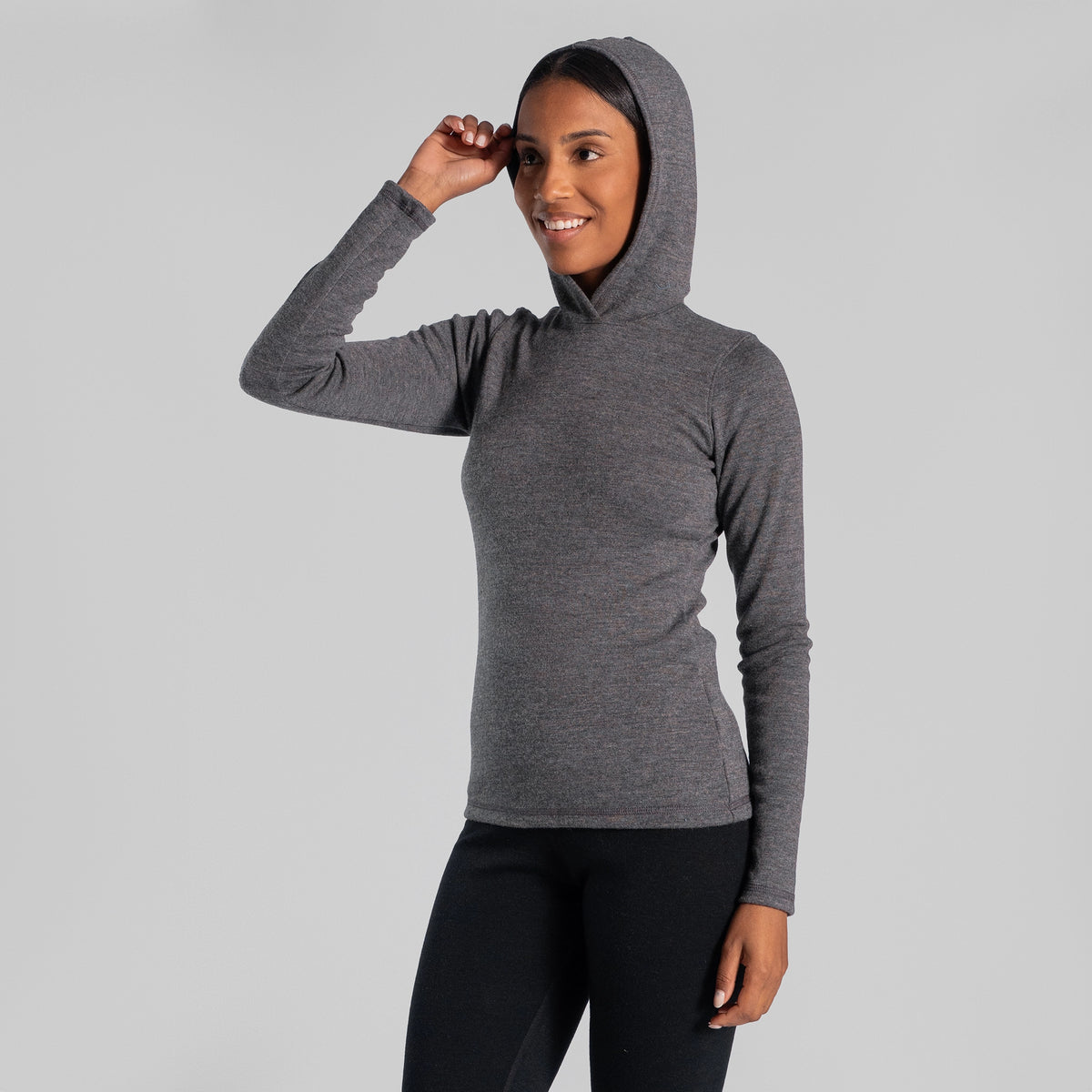 womens thermal wool pullover hoodie midweight color gray