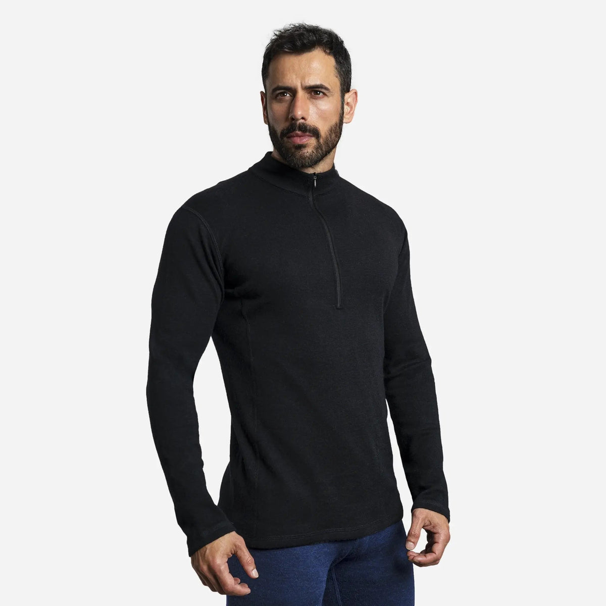 Men's Alpaca Wool Base Layer: 300 Lightweight Half-Zip color black