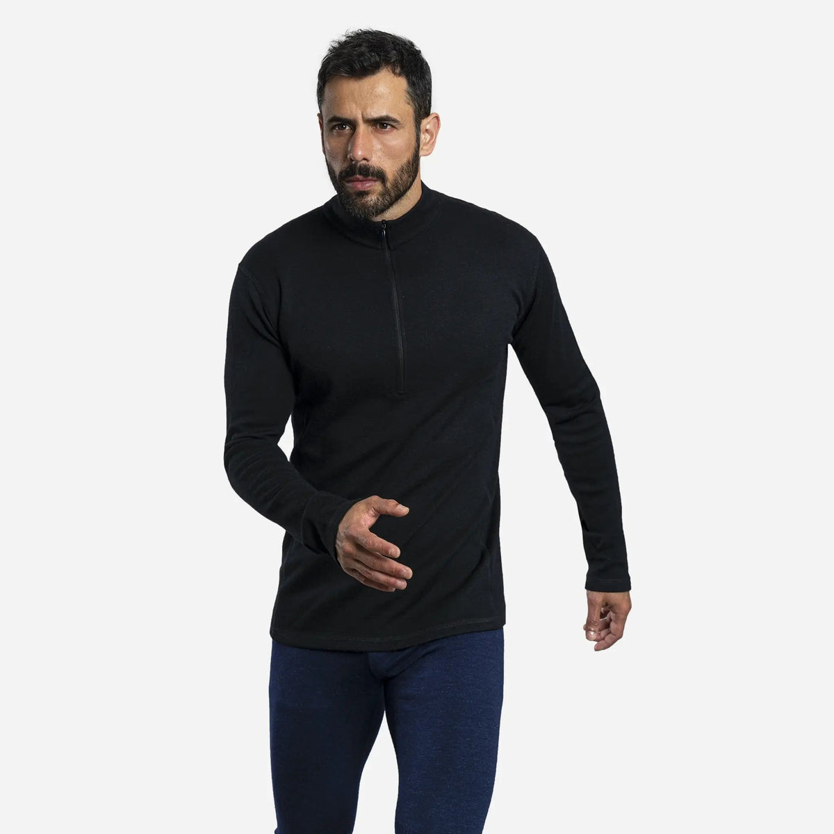 Men's Alpaca Wool Base Layer: 300 Lightweight Half-Zip color black