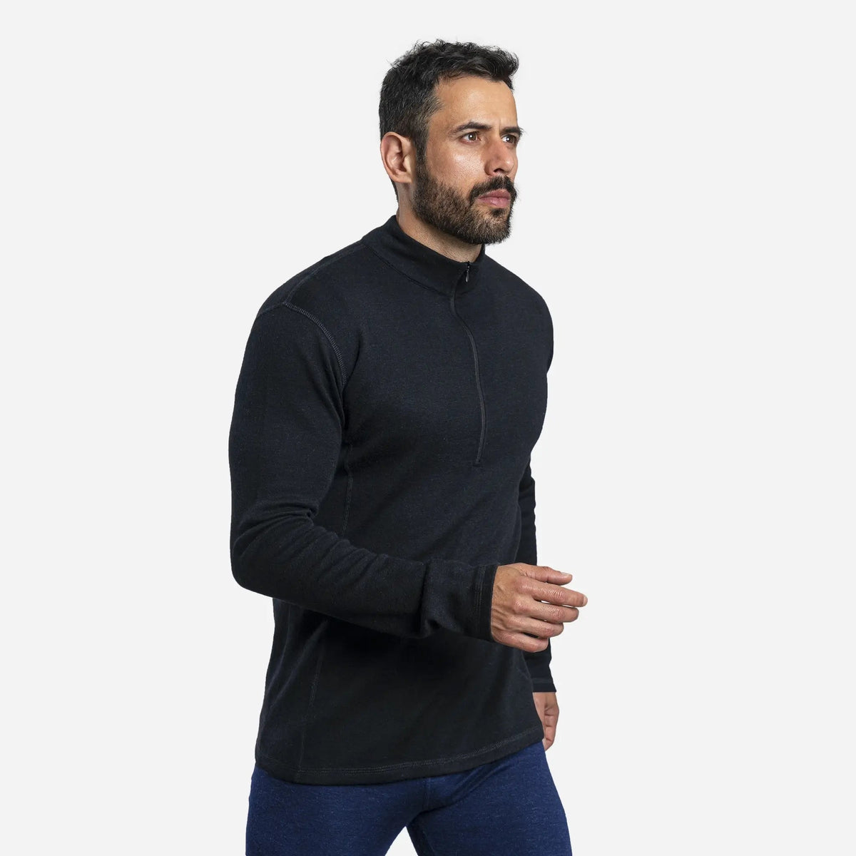 Men's Alpaca Wool Base Layer: 300 Lightweight Half-Zip color black