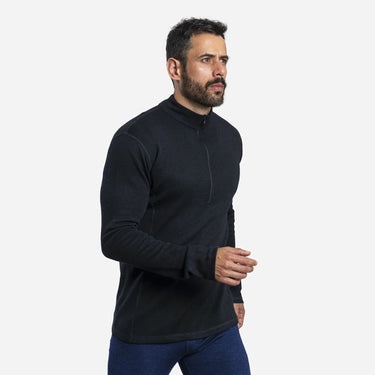 Men's Alpaca Wool Base Layer: 300 Lightweight Half-Zip color black