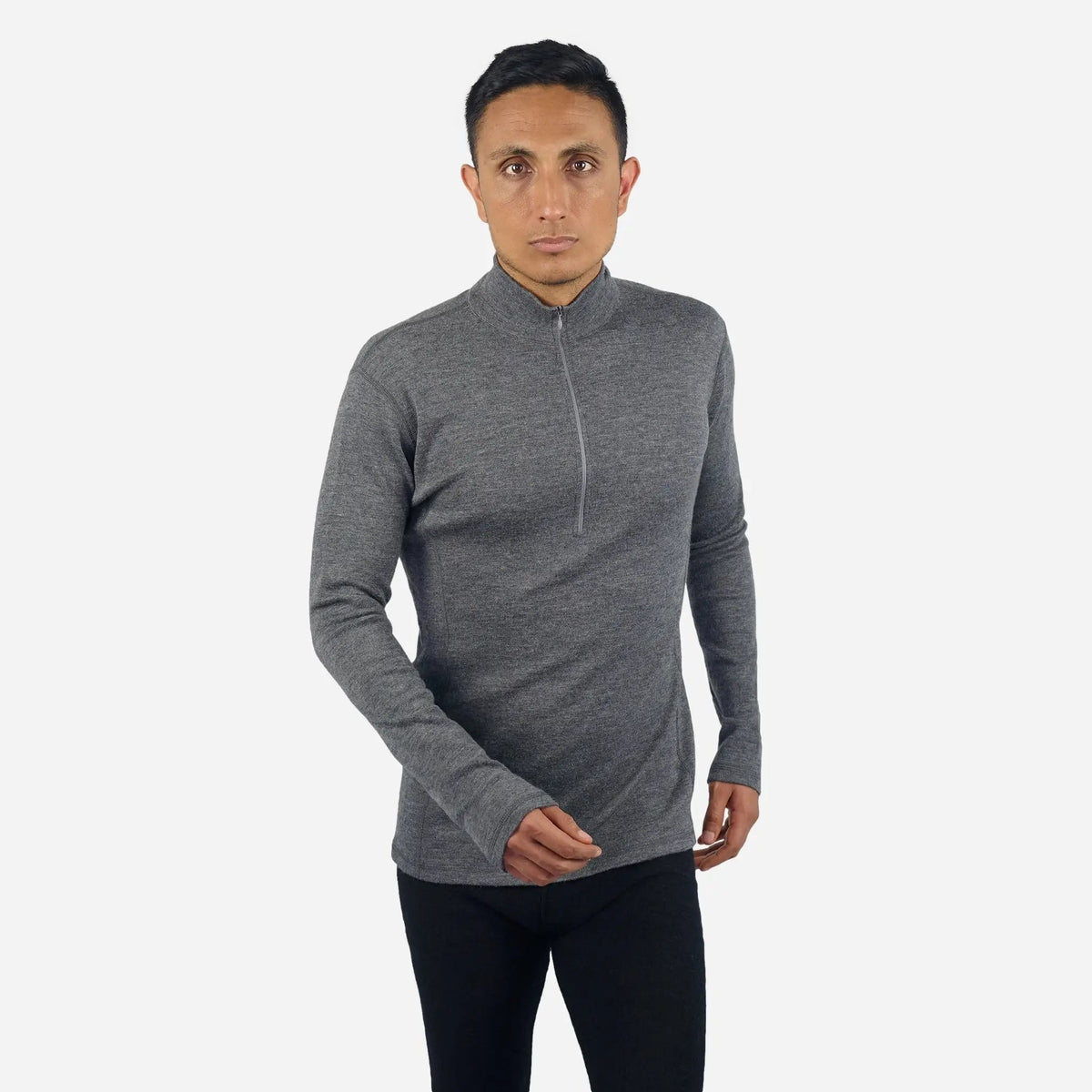 Men's Alpaca Wool Base Layer: 300 Lightweight Half-Zip color gray