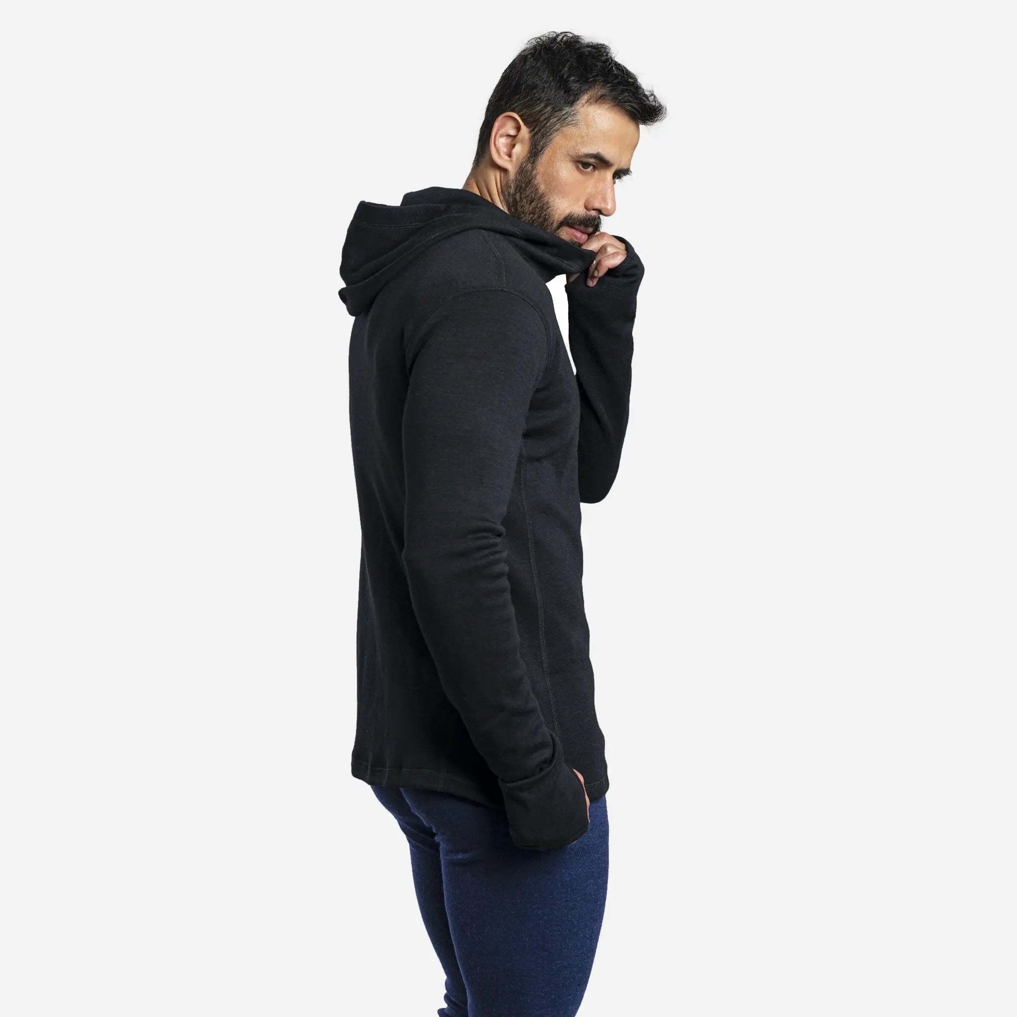 mens wool hoodie jacket full zip color black