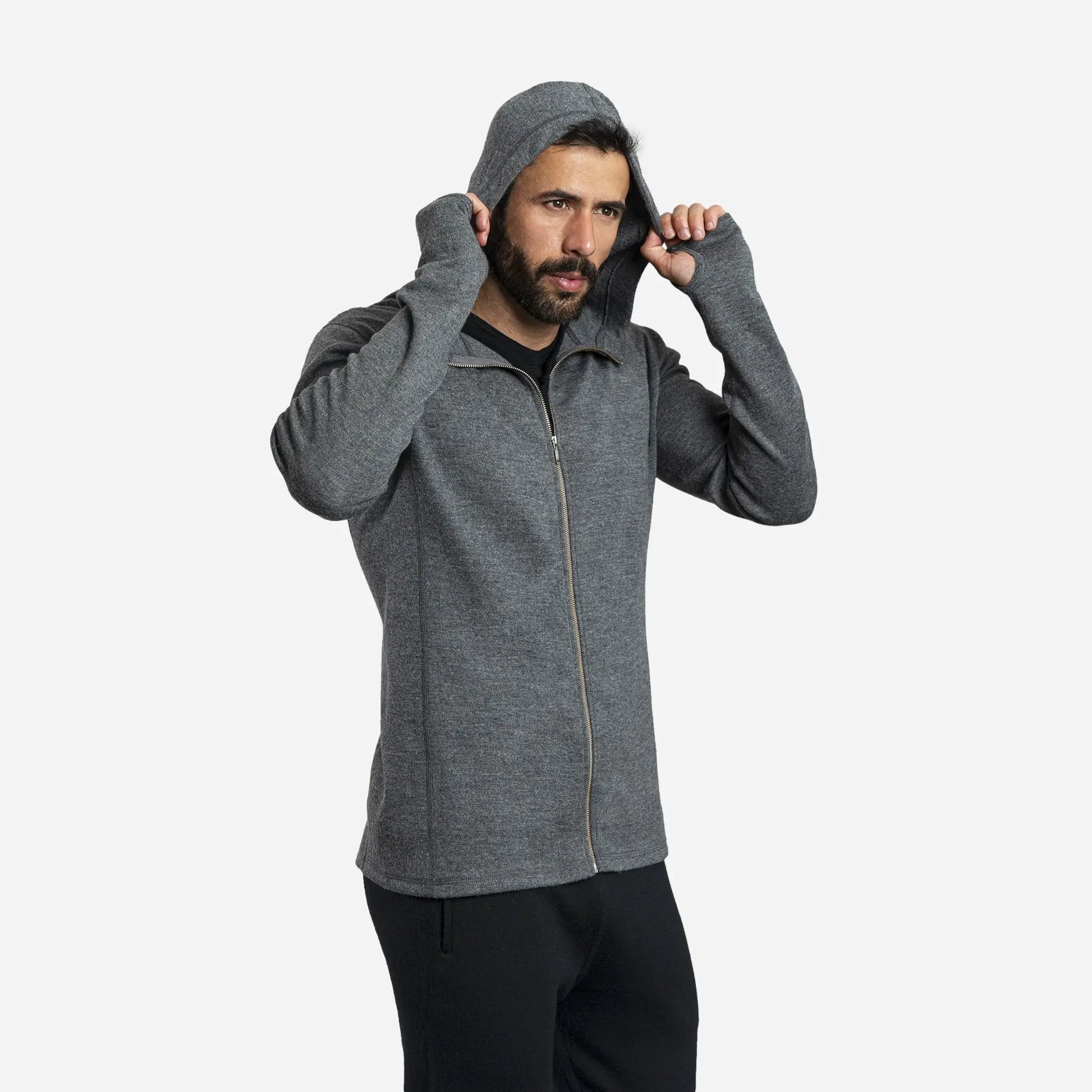 mens sustainable hoodie jacket full zip color gray