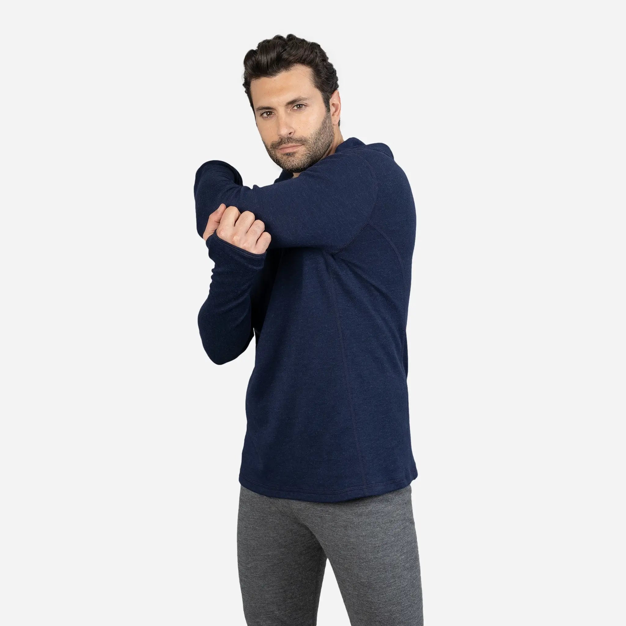 mens low impact dye baselayer hoodie halfzip color navy blue