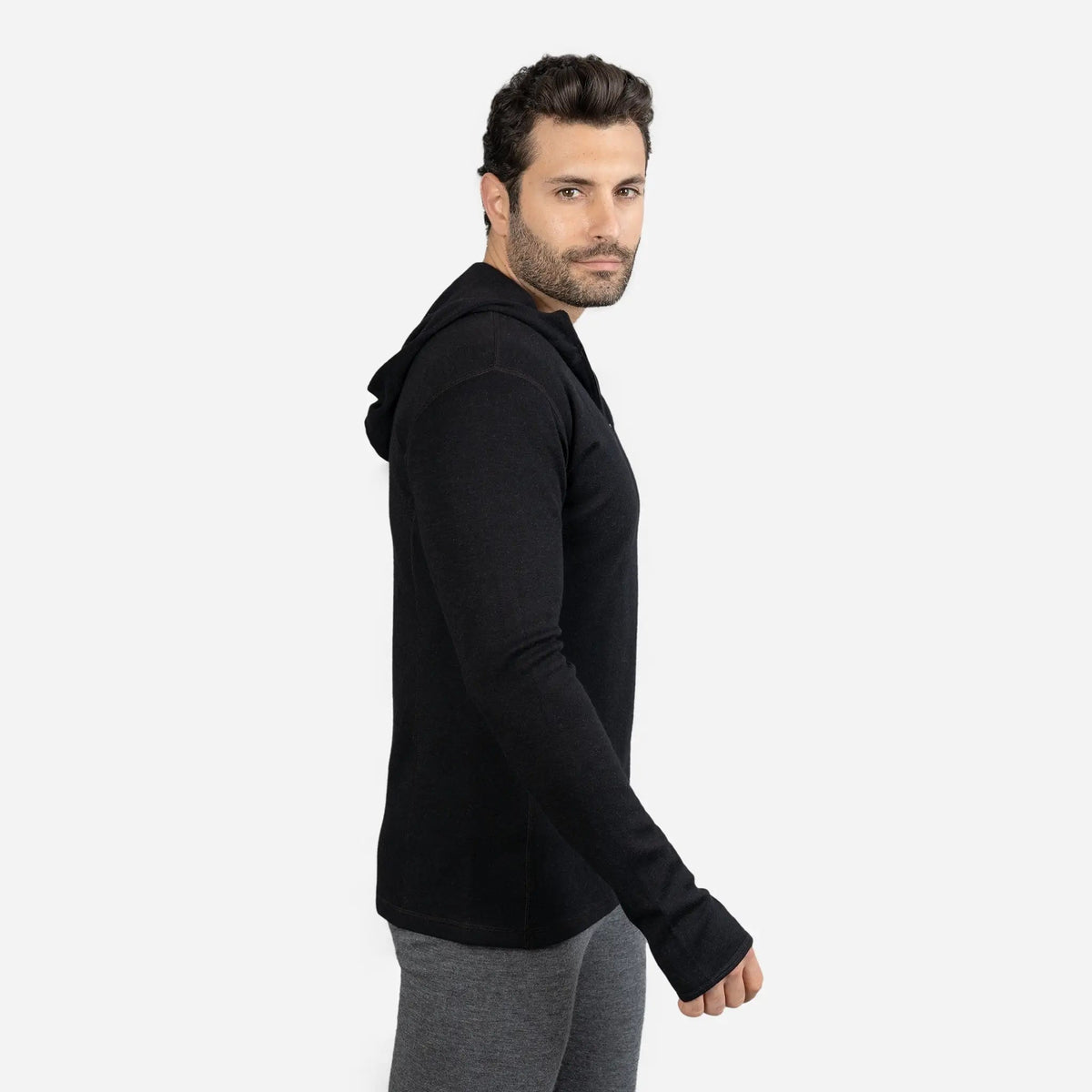 Men's Alpaca Wool Hoodie: 300 Lightweight Half-Zip color black
