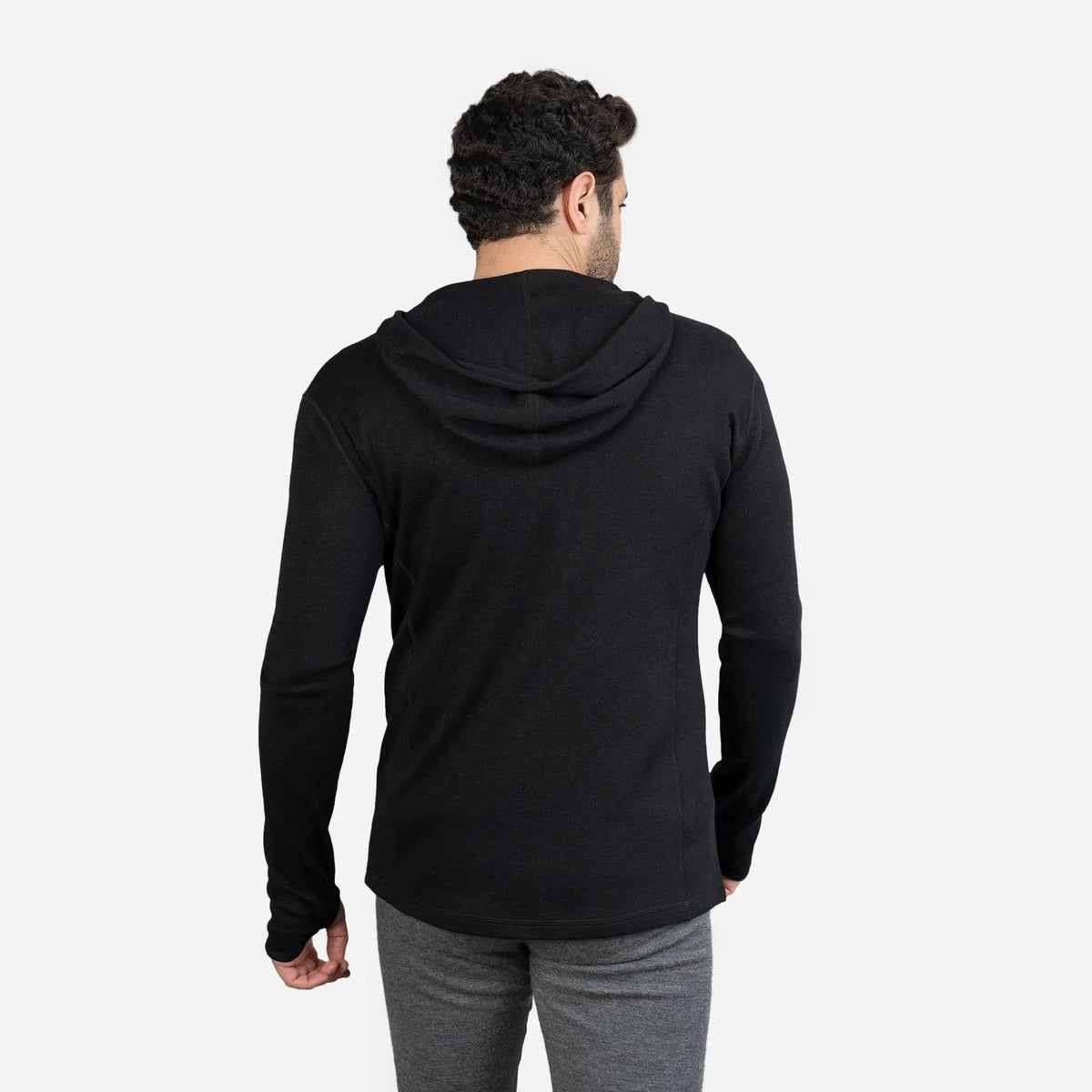 Men's Alpaca Wool Hoodie: 300 Lightweight Half-Zip color black