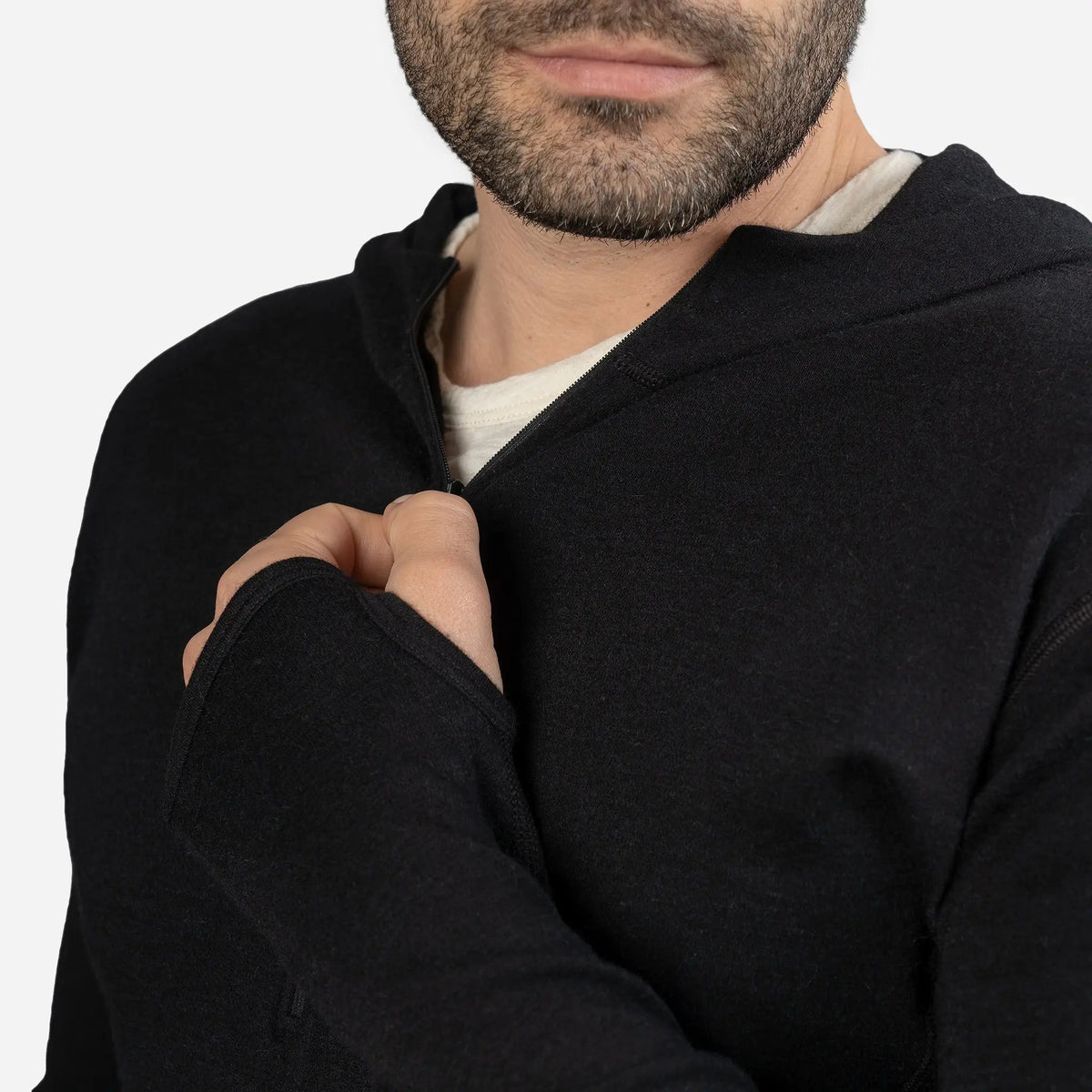 Men's Alpaca Wool Hoodie: 300 Lightweight Half-Zip color black