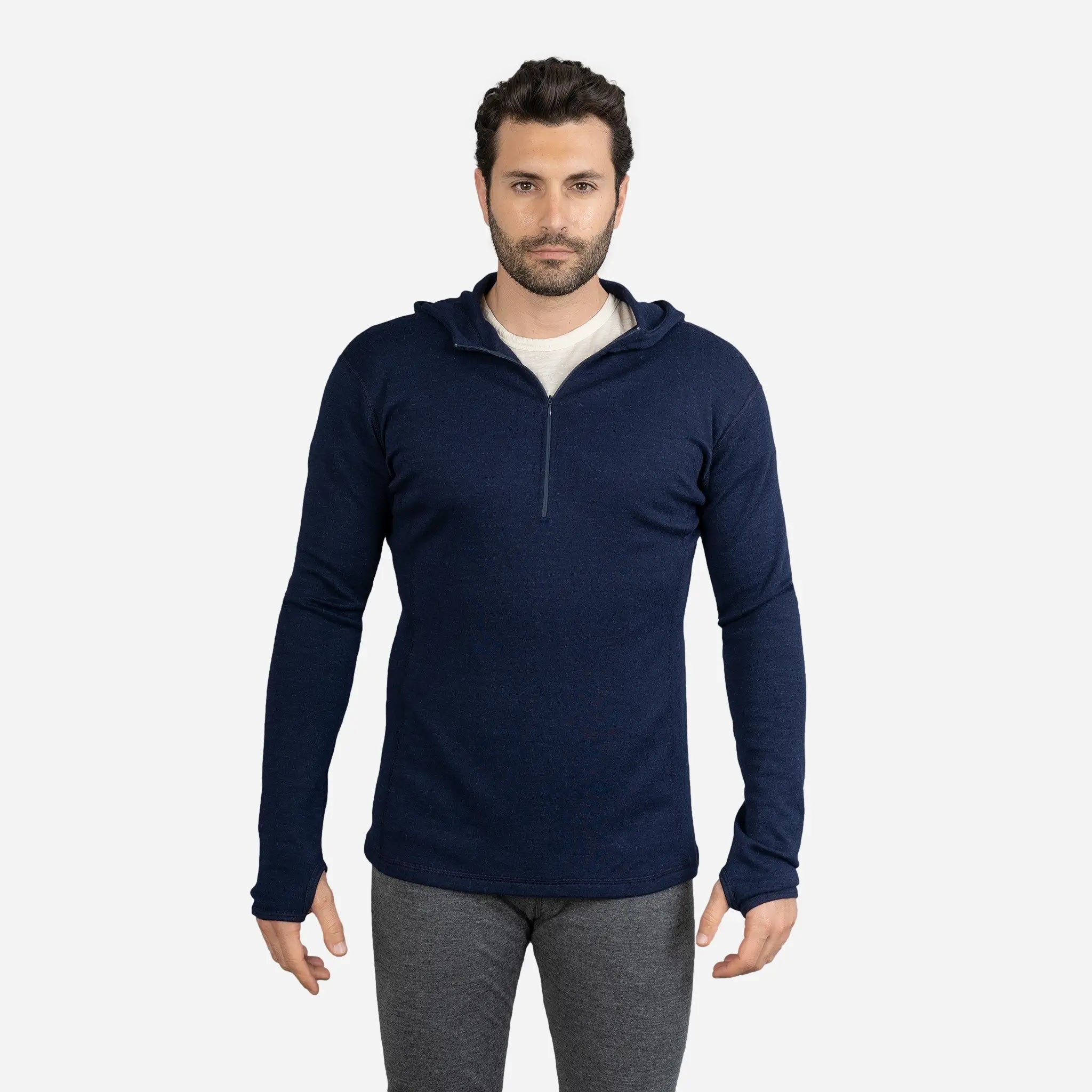 mens natural baselayer hoodie halfzip color navy blue