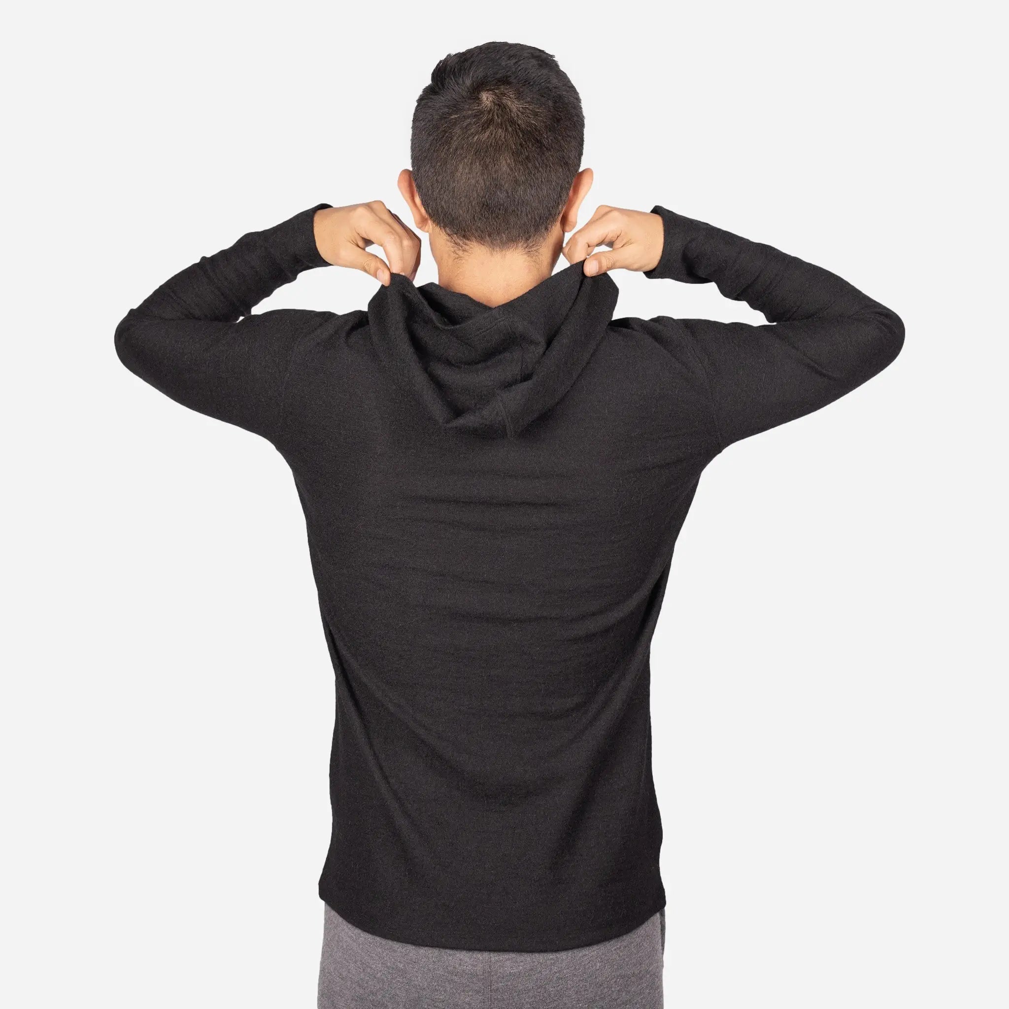 mens comfortable alpaca wool longsleeve hoodie color black