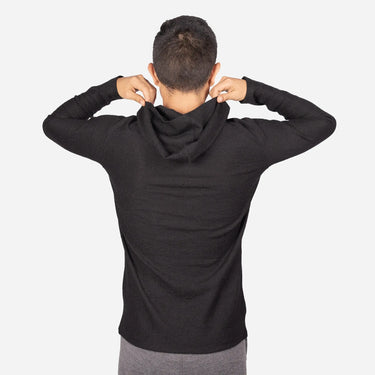 All Natural Mens Alpaca Wool Long Sleeve Hoodie 250 Lightweight color black