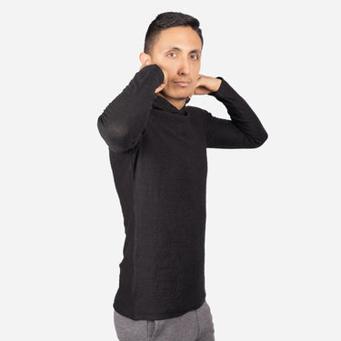 All Purpose Mens Alpaca Wool Long Sleeve Hoodie 250 Lightweight color black