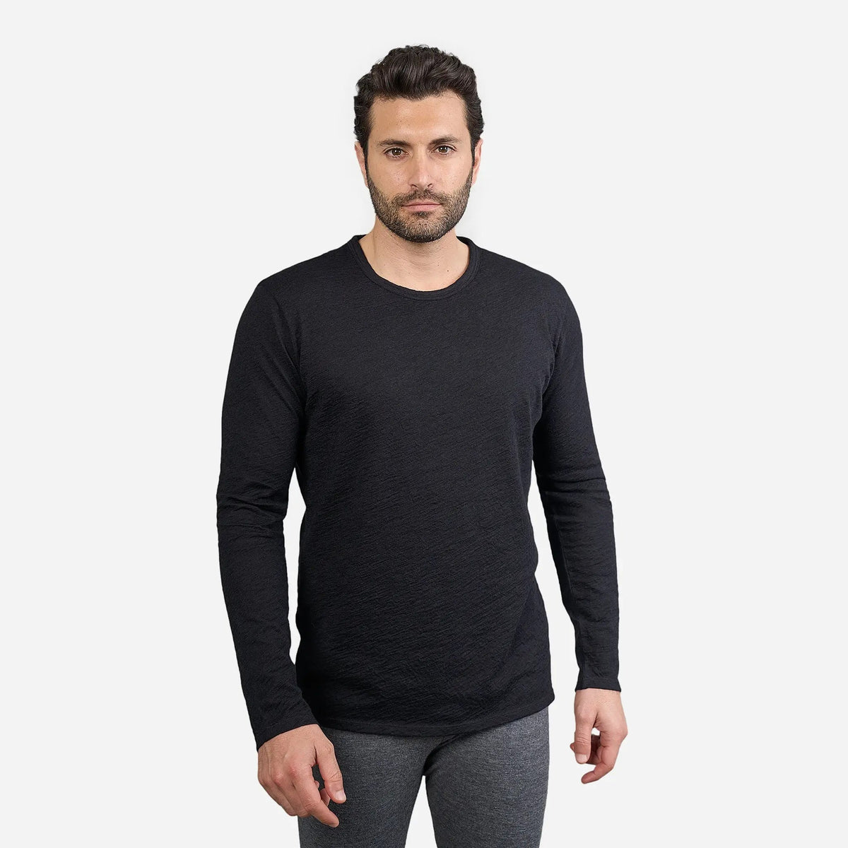 Men's Alpaca Wool Long Sleeve T-Shirt: 160 Ultralight color black