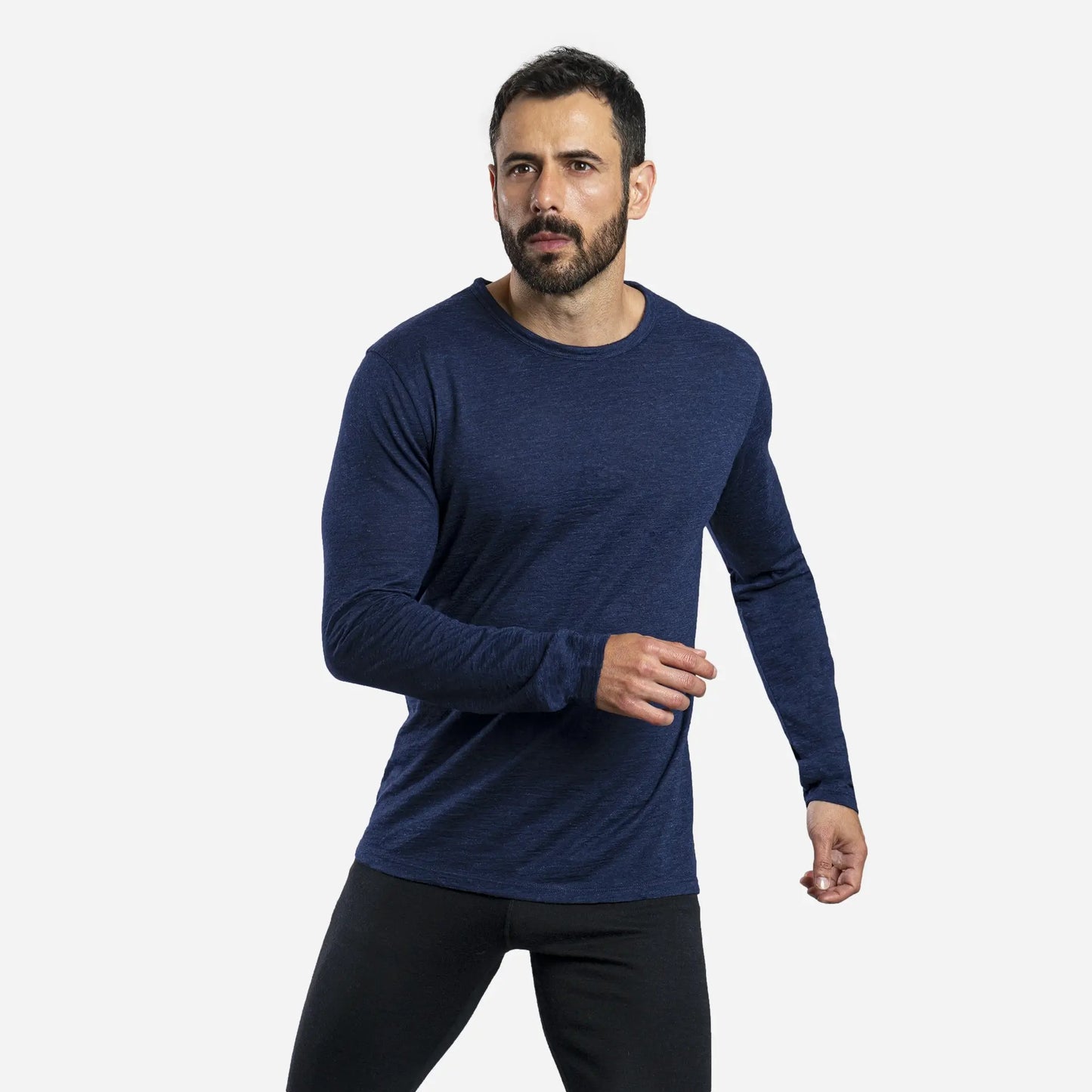 Sweat Wicking Mens Alpaca Wool Long Sleeve Shirt 160 Ultralight color navy blue