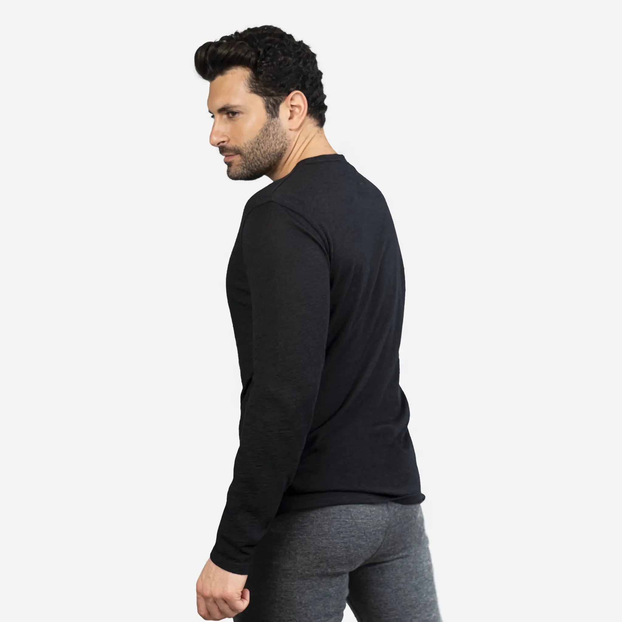 Men's Alpaca Wool Long Sleeve Shirt: 160 Ultralight color Black