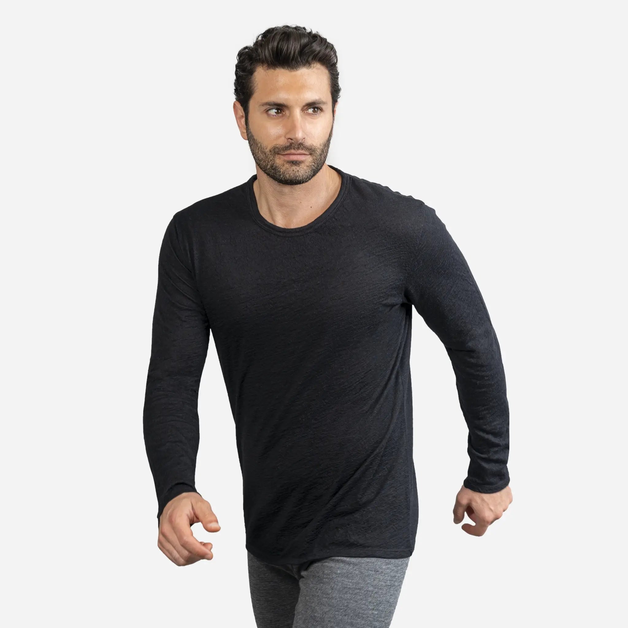 Men's Alpaca Wool Long Sleeve Shirt: 160 Ultralight color Black