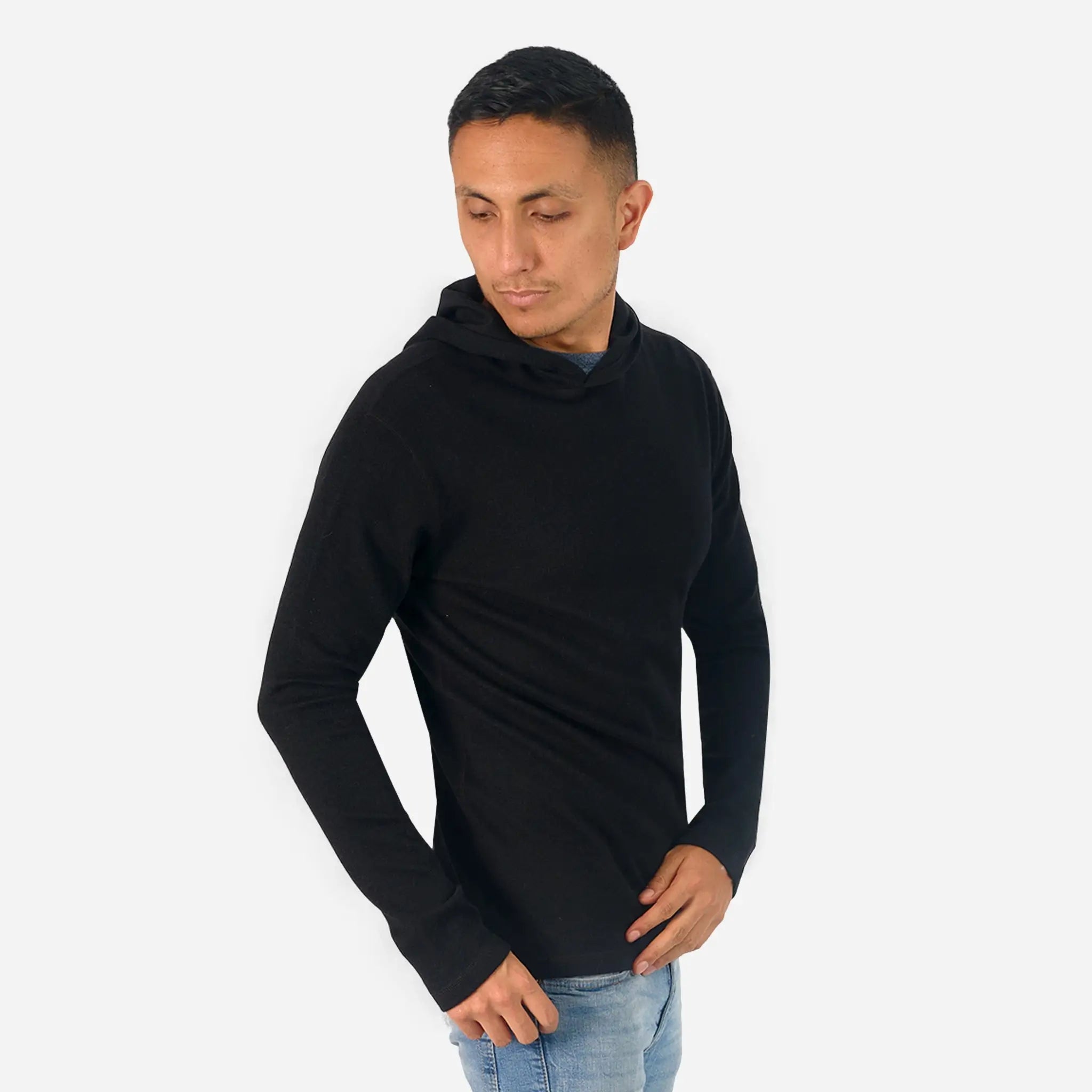 Men's Alpaca Wool Pullover Hoodie color black