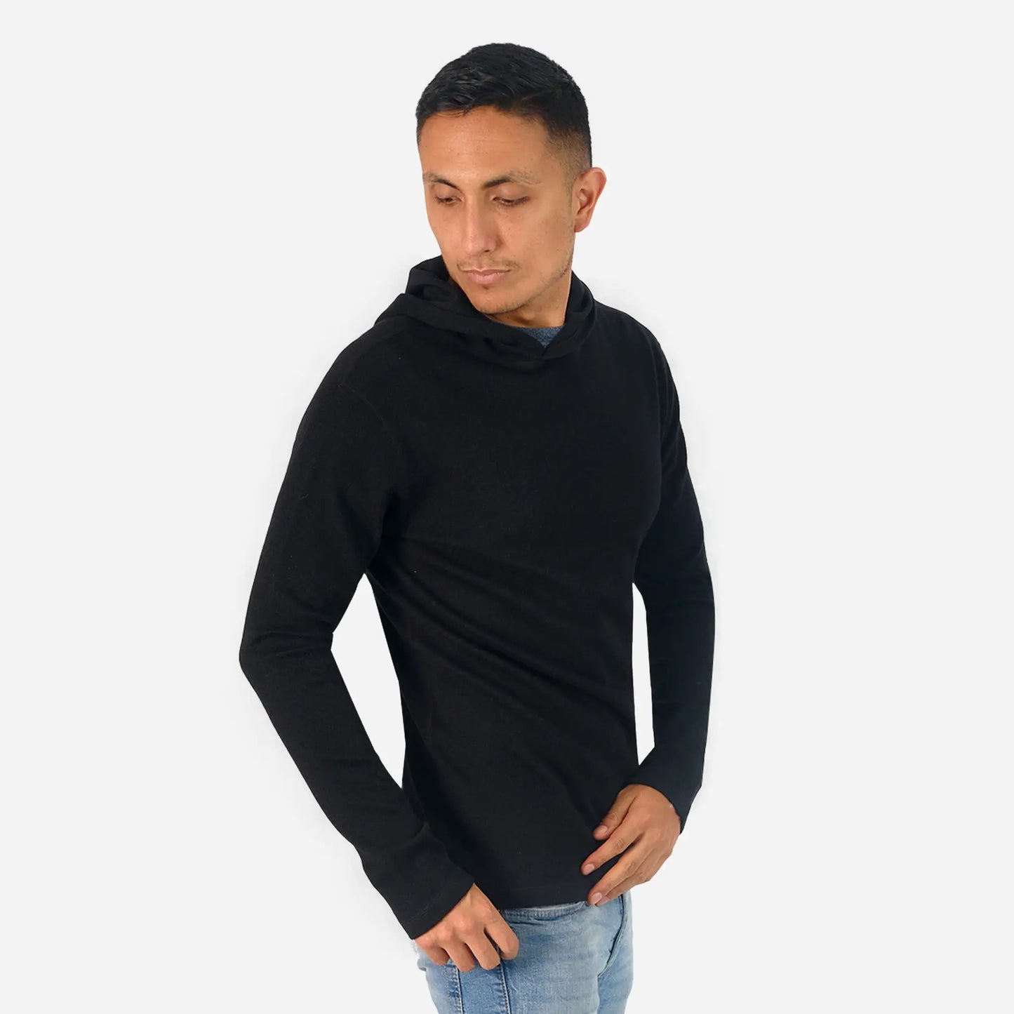 Adventure Mens Alpaca Wool Pullover Hoodie 300 Lightweight color black