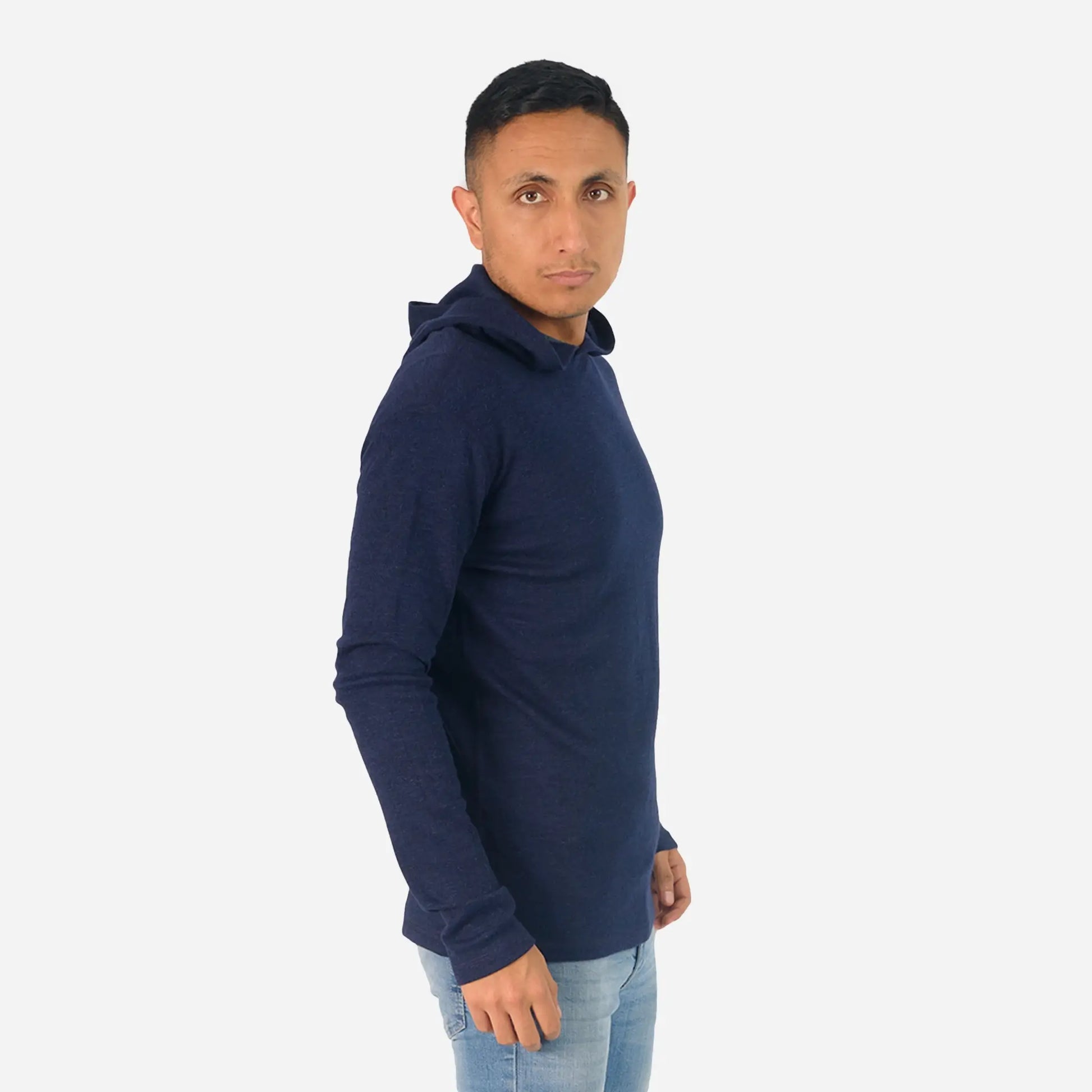 Single Origin Mens Alpaca Wool Pullover Hoodie 300 Lightweight color navy blue