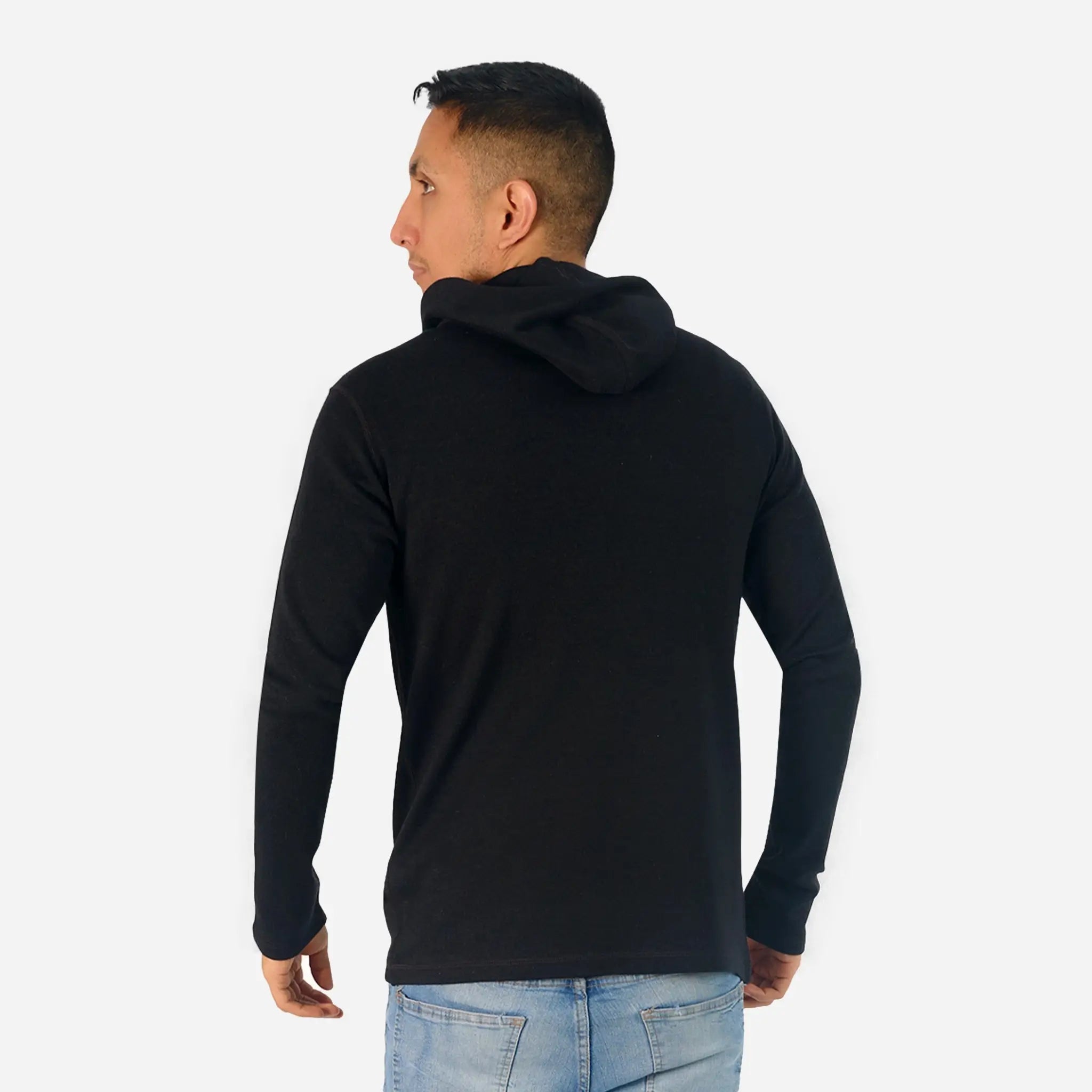 Men's Alpaca Wool Pullover Hoodie color black