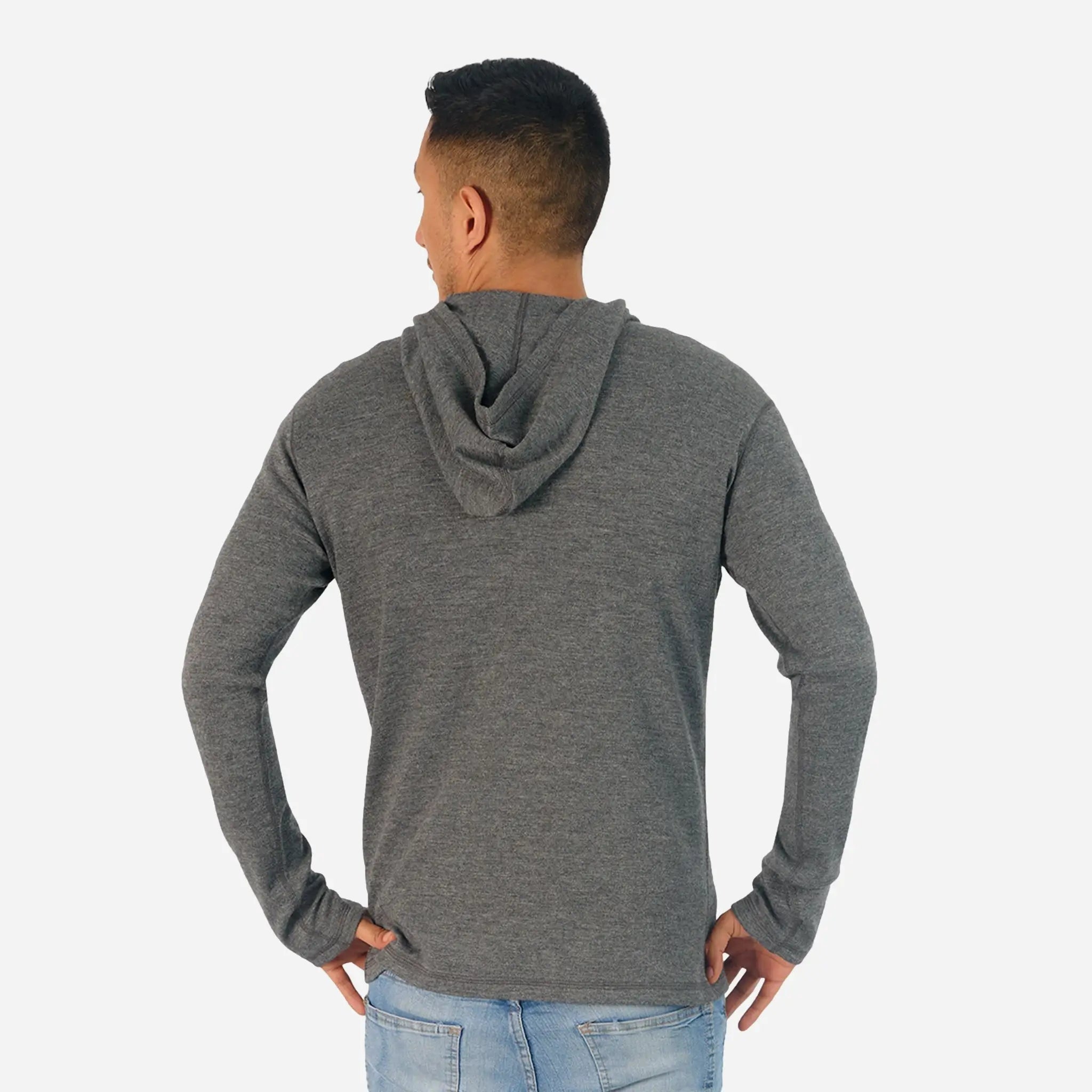 Functional Mens Alpaca Wool Pullover Hoodie 300 Lightweight color gray