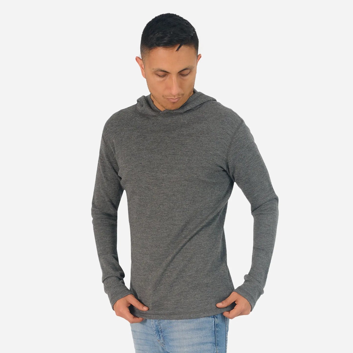 Fast Drying Mens Alpaca Wool Pullover Hoodie 300 Lightweight color gray