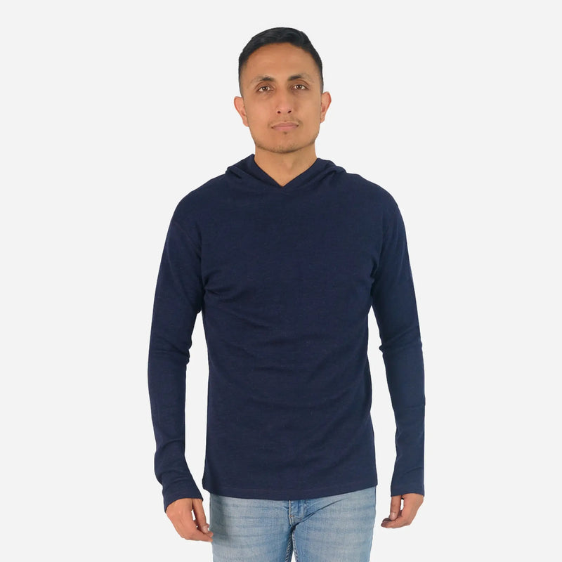 Sweat Wicking Mens Alpaca Wool Pullover Hoodie 300 Lightweight color navy blue