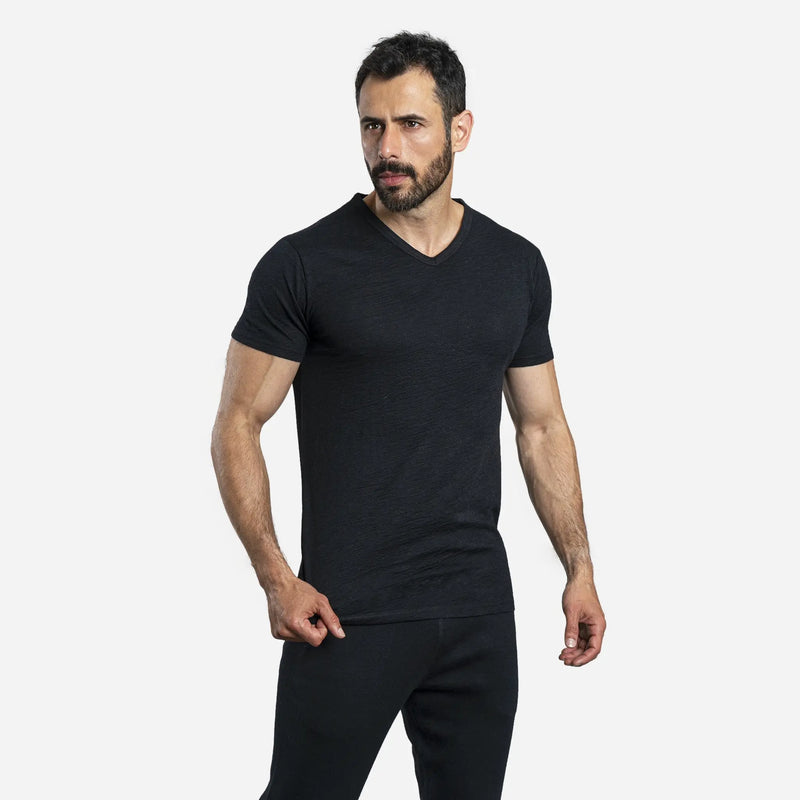 Active Comfort Mens Alpaca Wool Shirt 160 Ultralight V Neck color black