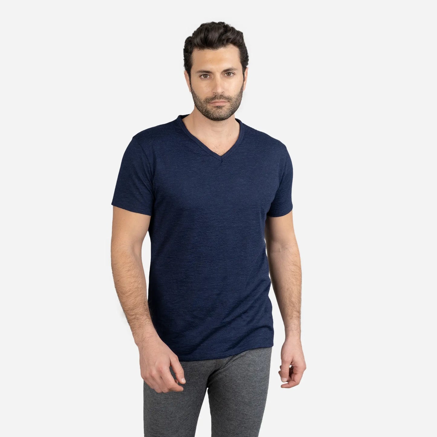 Men's Alpaca Wool Shirt: 160 Ultralight V-Neck color navy blue