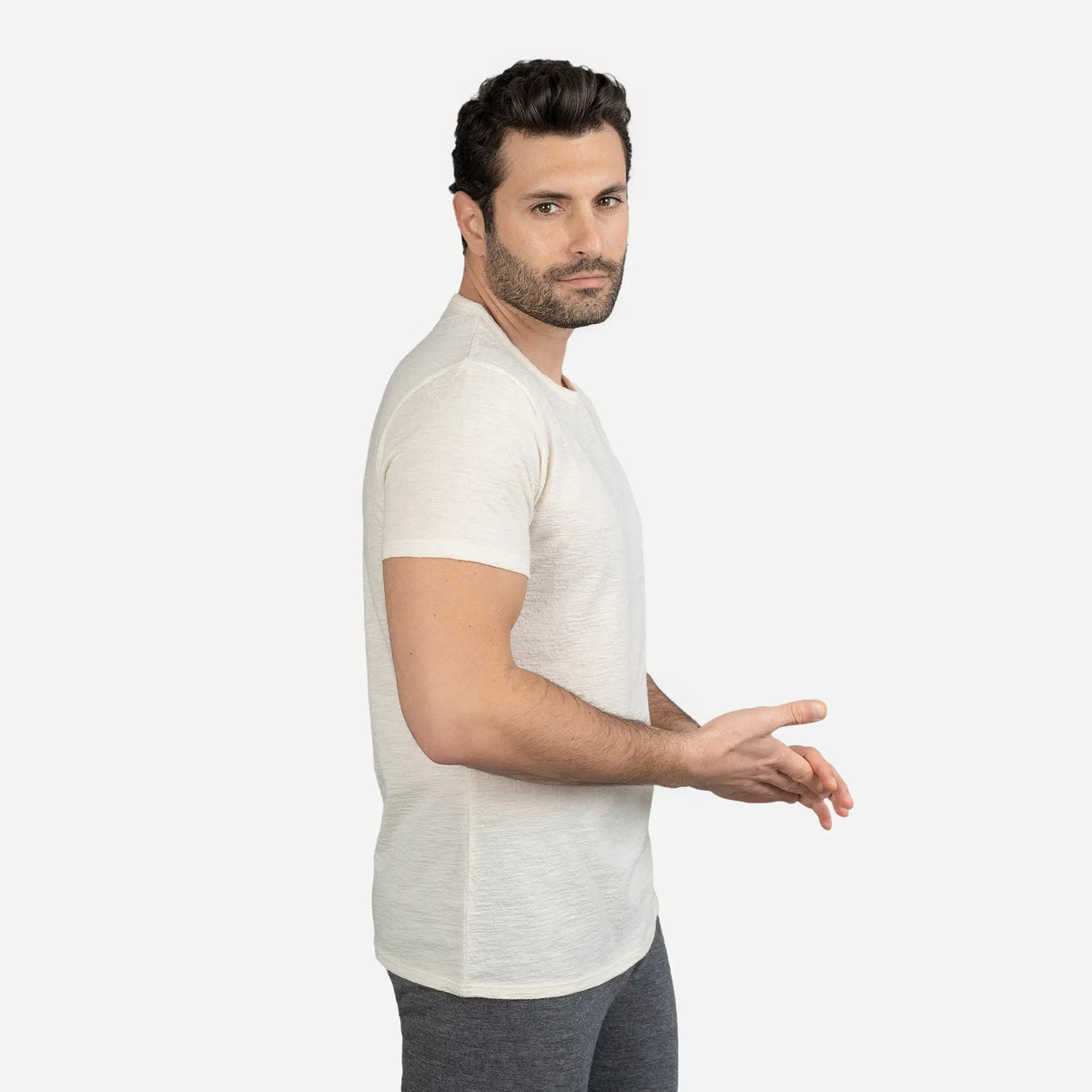 Men's Alpaca Wool T-Shirt: 160 Ultralight Crew Neck color undyed