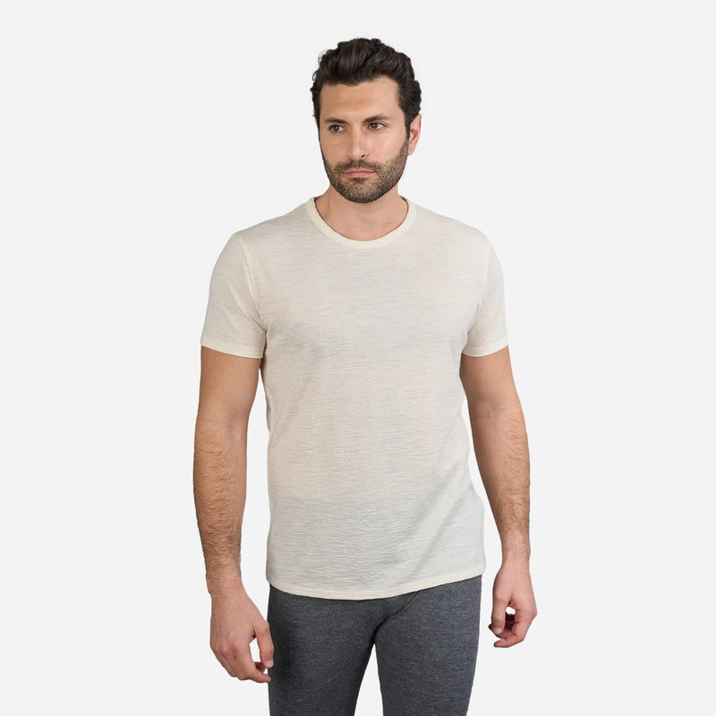 mens versatile design crew neck tshirt color natural white