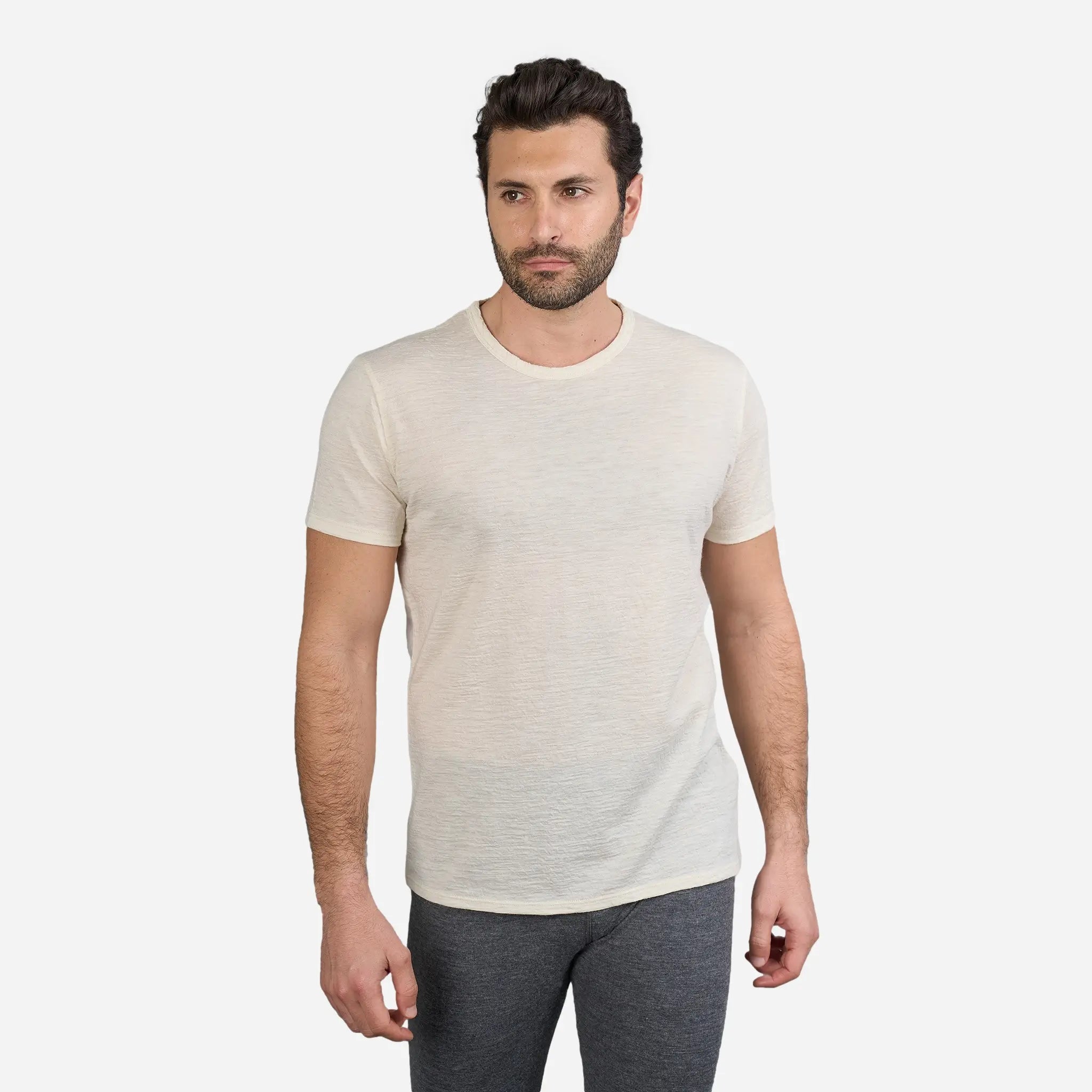 Men's Alpaca Wool T-Shirt: 160 Ultralight Crew Neck color Undyed