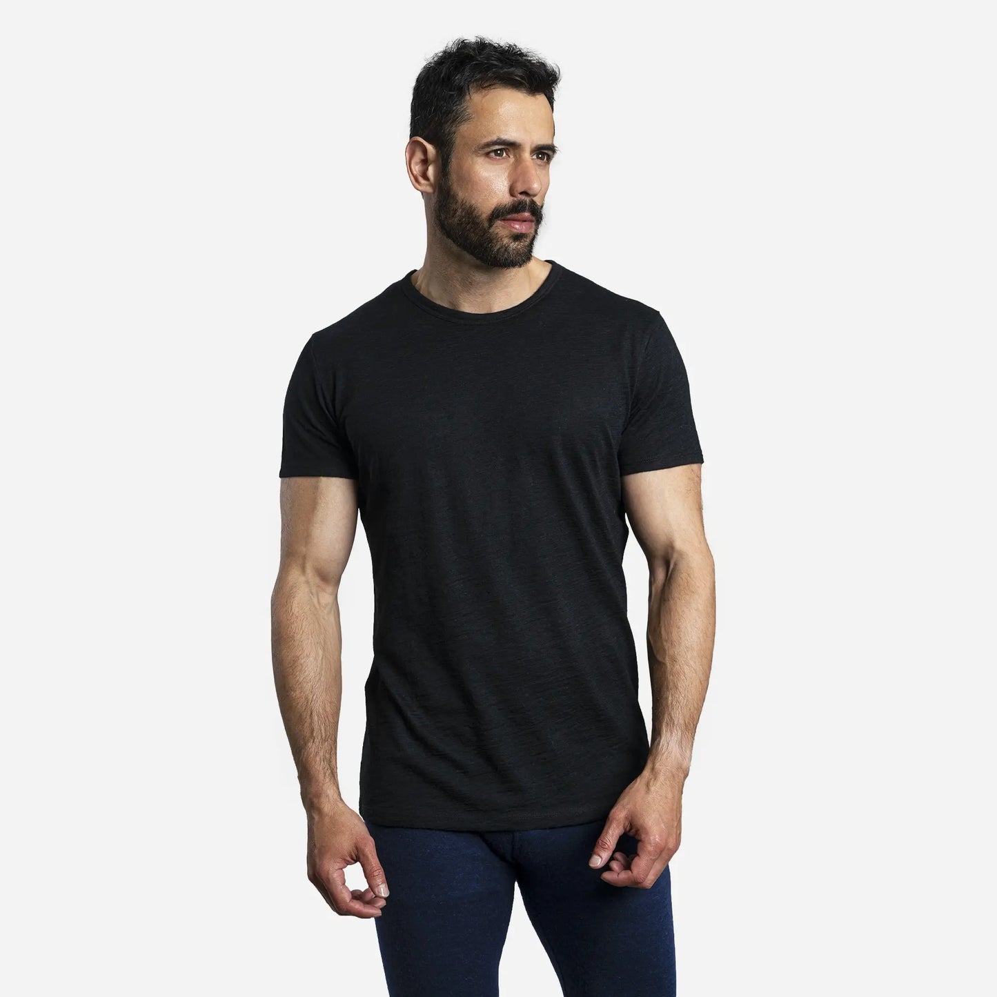 Men's Alpaca Wool T-Shirt: 160 Ultralight Crew Neck color Black