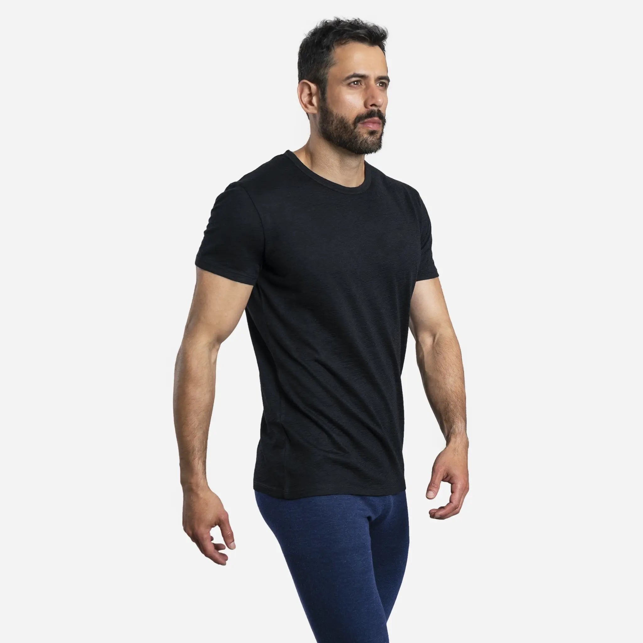 Men's Alpaca Wool T-Shirt: 160 Ultralight Crew Neck color Black