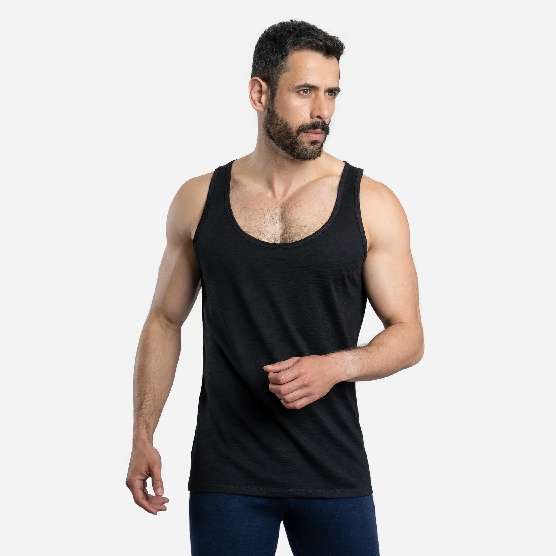 Active Comfort Mens Alpaca Wool Tank Top 160 Ultralight color black