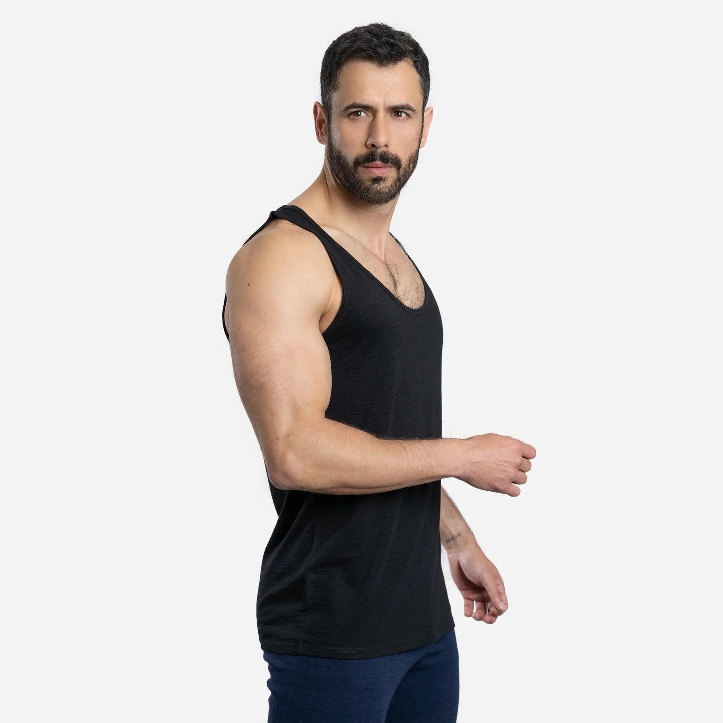 All Activities Mens Alpaca Wool Tank Top 160 Ultralight color black