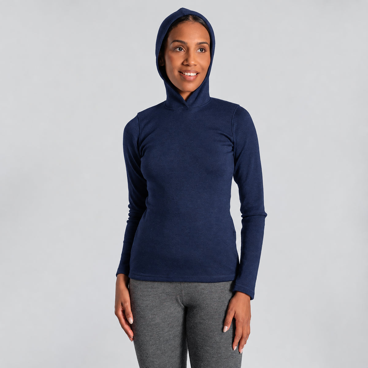 womens thermal wool pullover hoodie midweight color navy blue