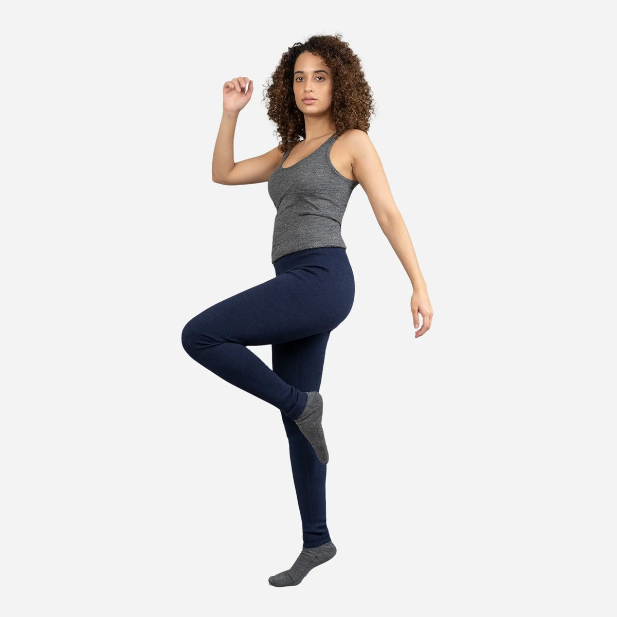 Women's Alpaca Wool Leggings: 420 Midweight color navy blue