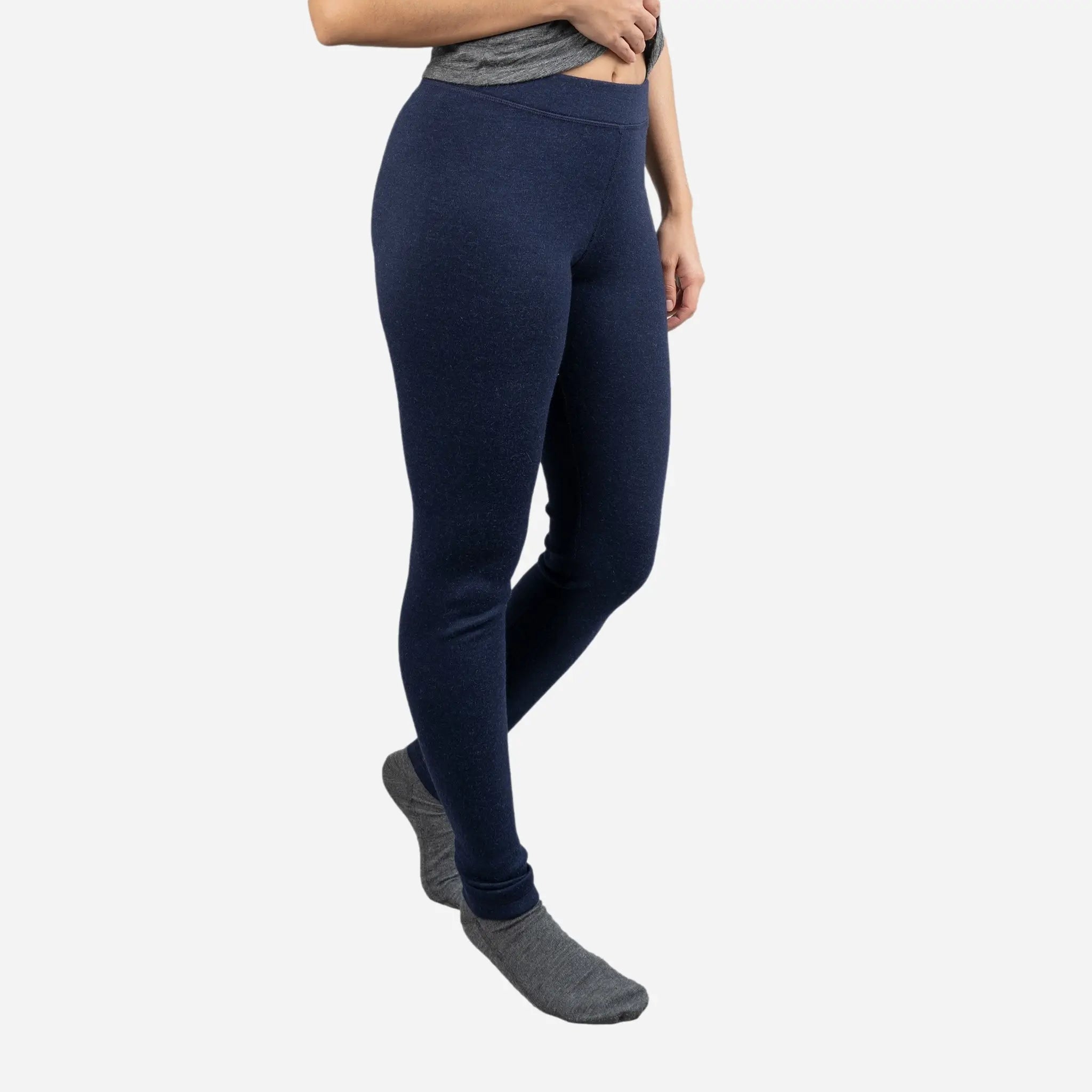 Sweat Wicking Womens Alpaca Wool Leggings 420 Midweight color navy blue